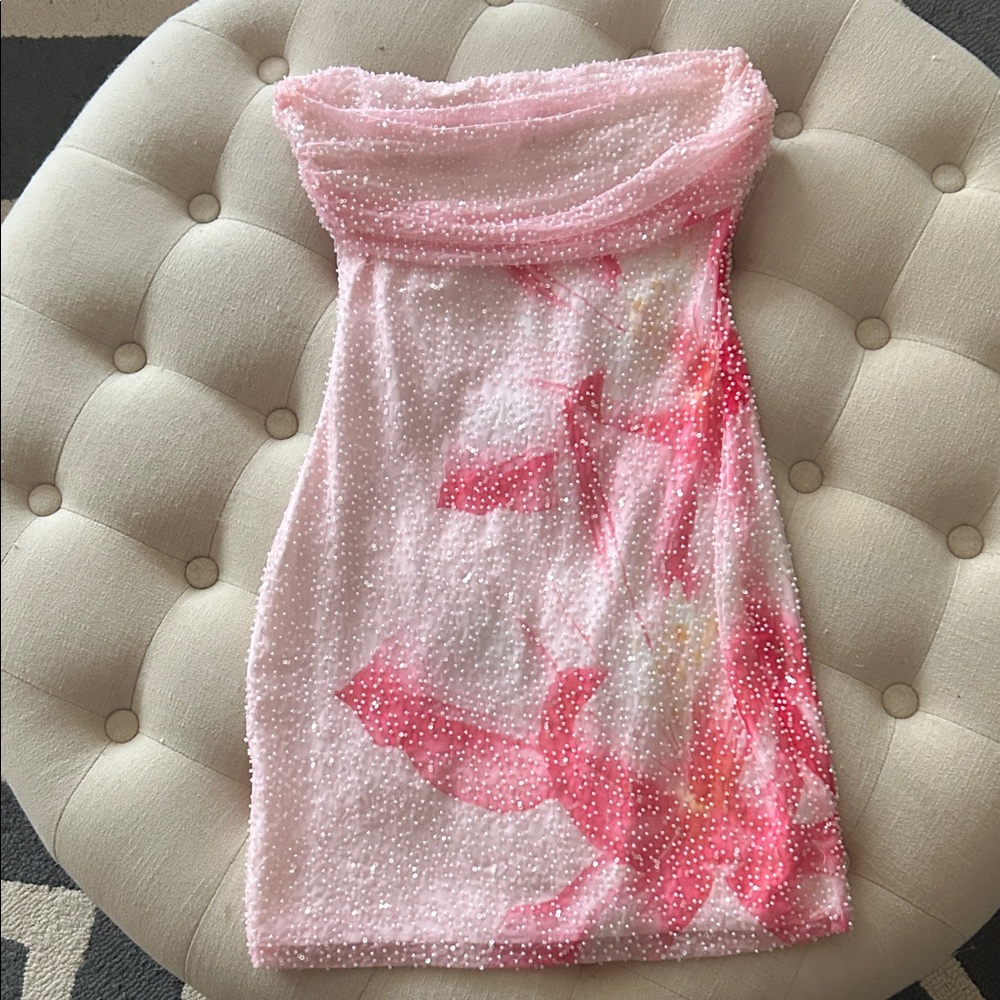 Windsor Beaded Pink Strapless Dress